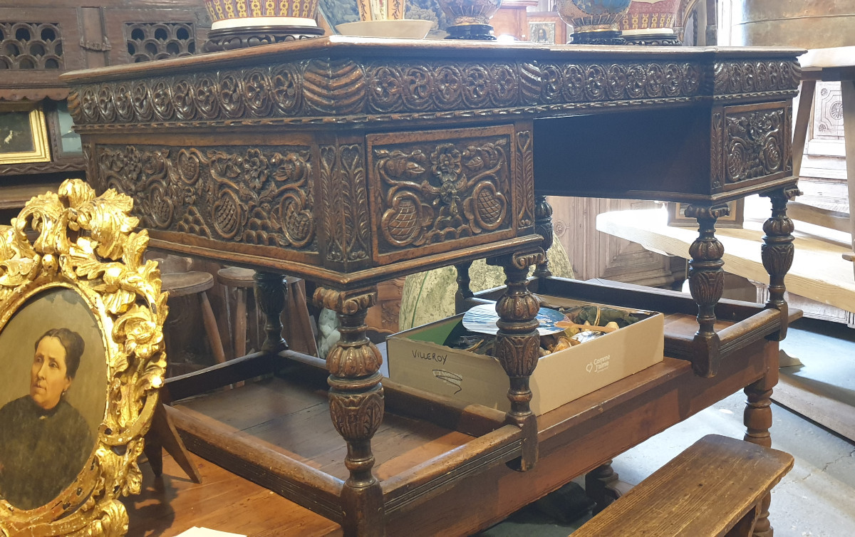 Richly Carved Oak Desk