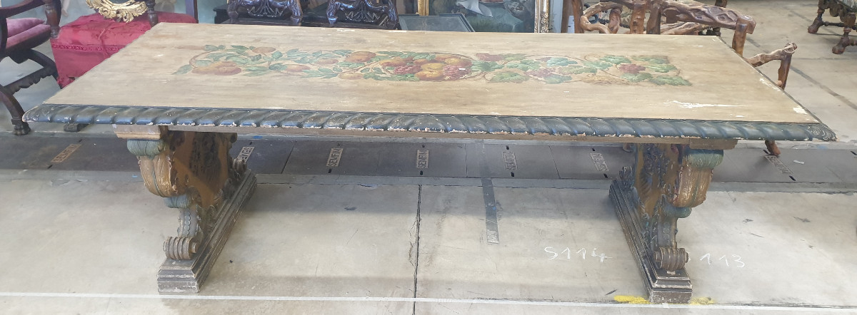 Painted And Richly Carved Wooden Table