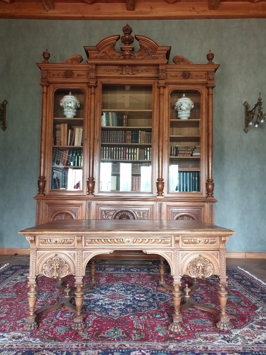 Exceptionnelle Bibliothèque Renaissance 390 Cm De Haut.-photo-3