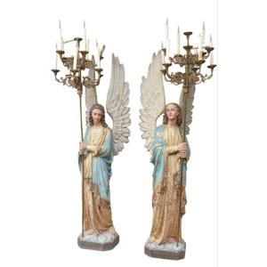 Paire D’anges Porte Torchères 