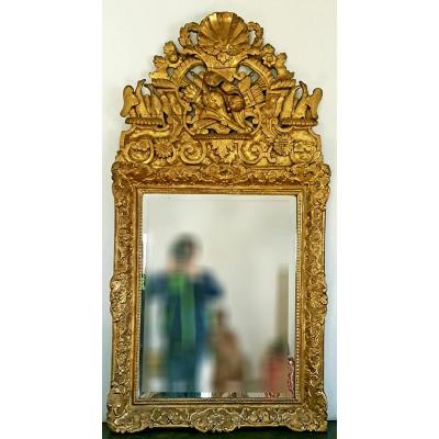 Grand Miroir d'époque 18ème En Bois Doré 