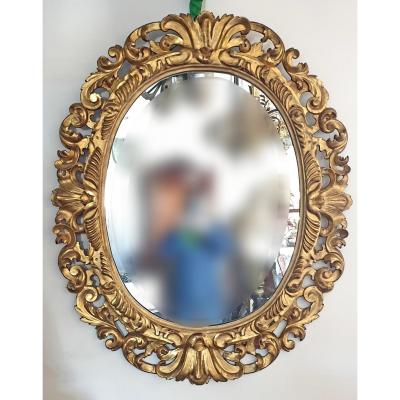 Oval Mirror In Golden Wood