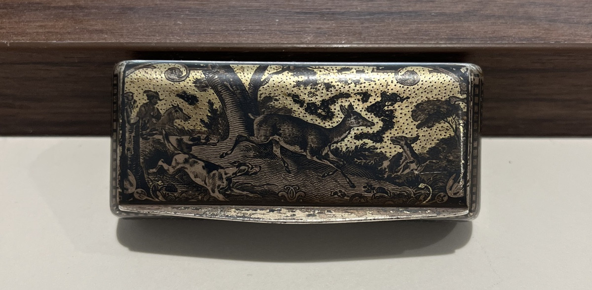 Tabatière décor de chasse fin 19e