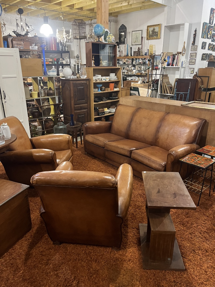 Salon en cuir club 1950