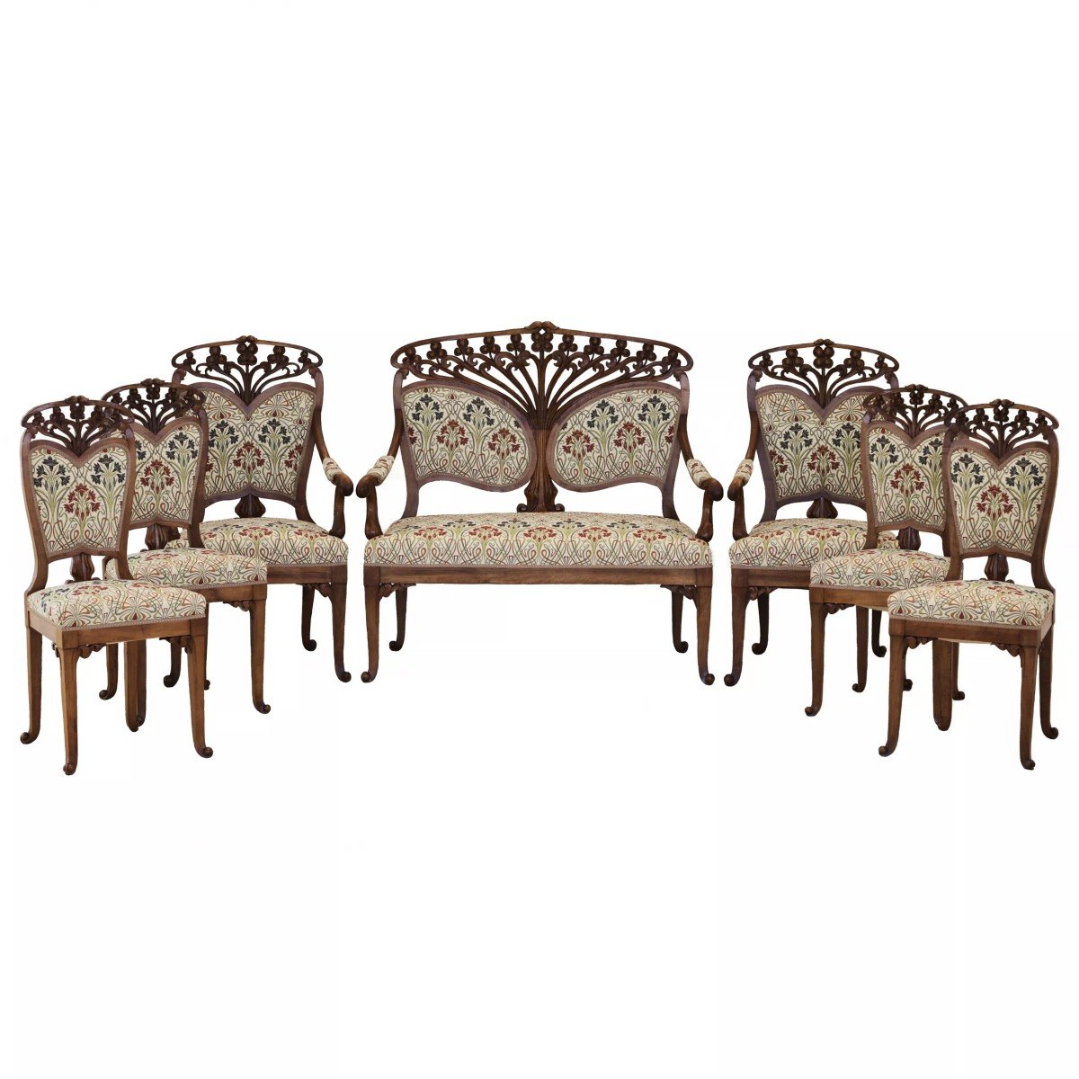 Art Nouveau Style Walnut Furniture Set. France. 1905