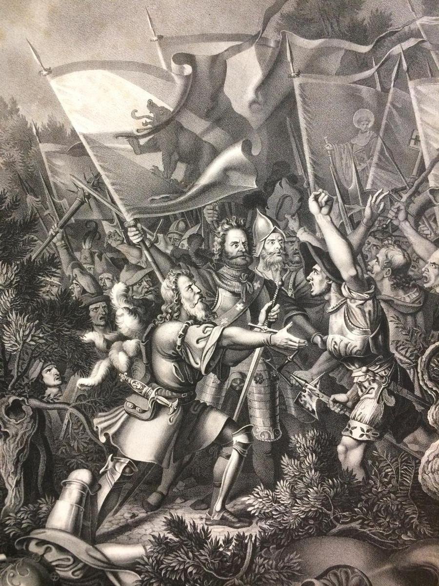 Grande Gravure Du XIXème Siècle — Scène De Bataille De 1444 -photo-2