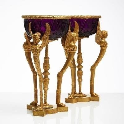 A Pair Of Rare Urns. Russia. Amethyst Glass. Crackle Technique.