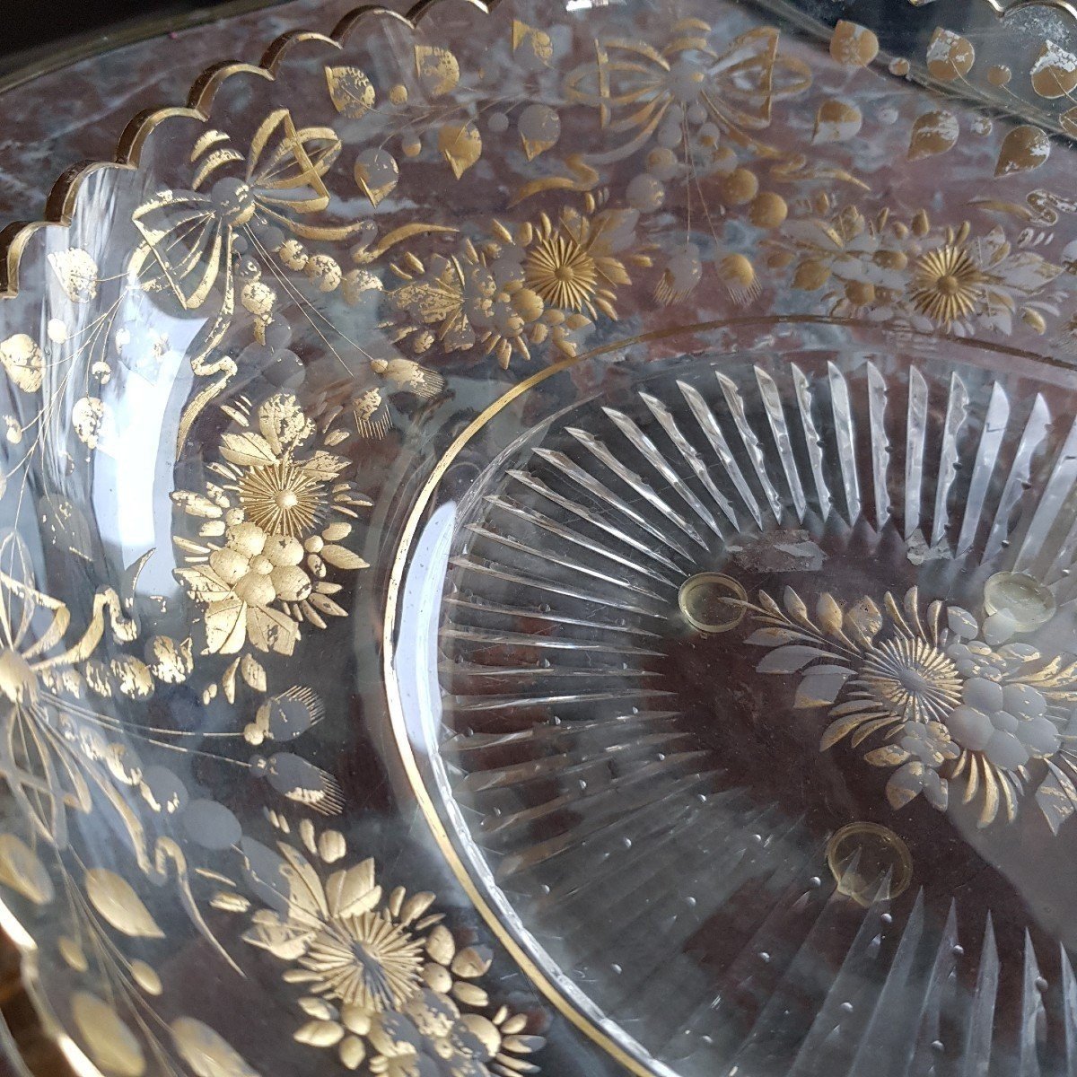 Grand  Plat En Verre Doré. L-33cm-photo-2