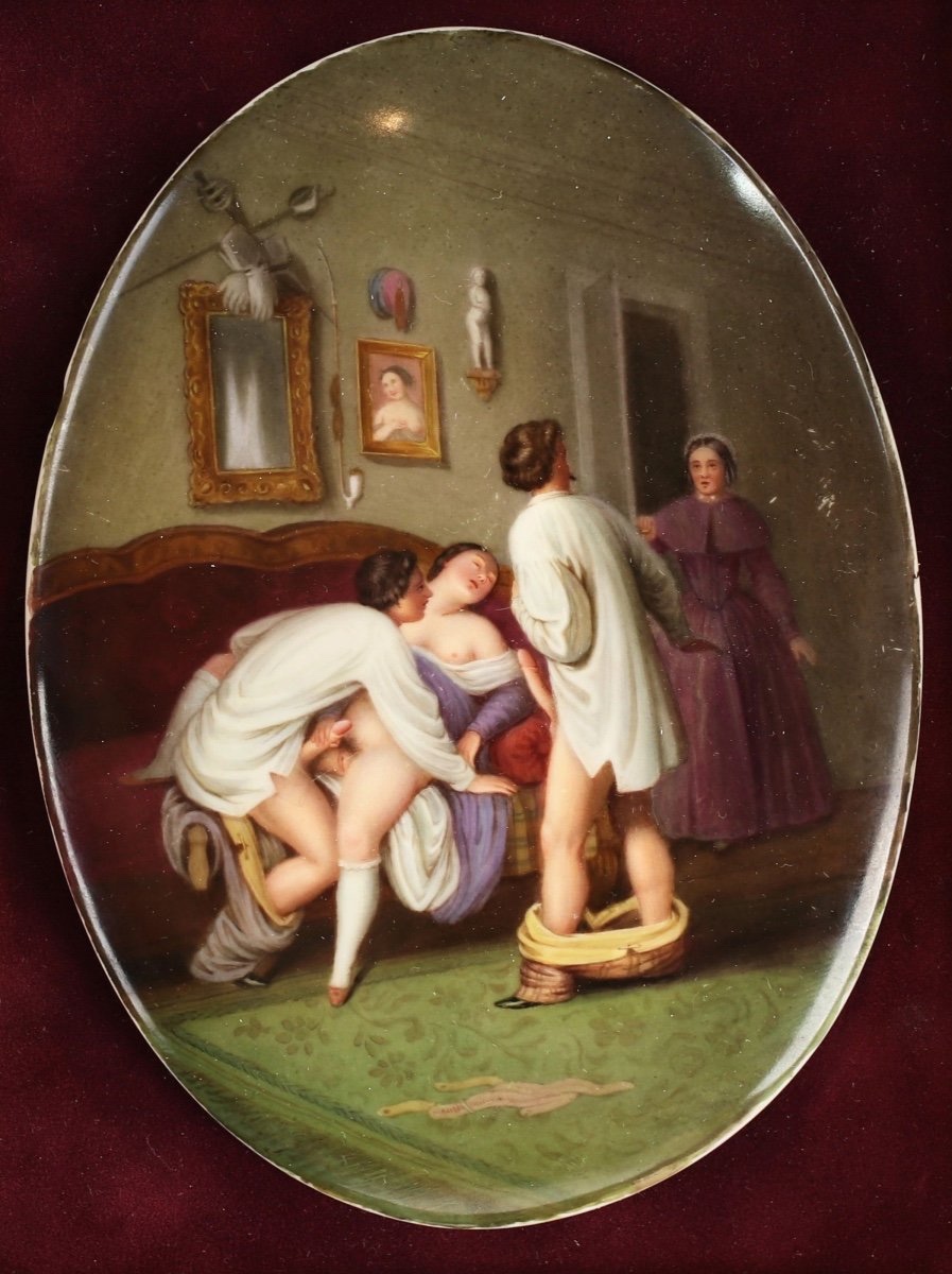 Plaque De Porcelaine "love Game", Kpm Berlin, Vers 1830-photo-2