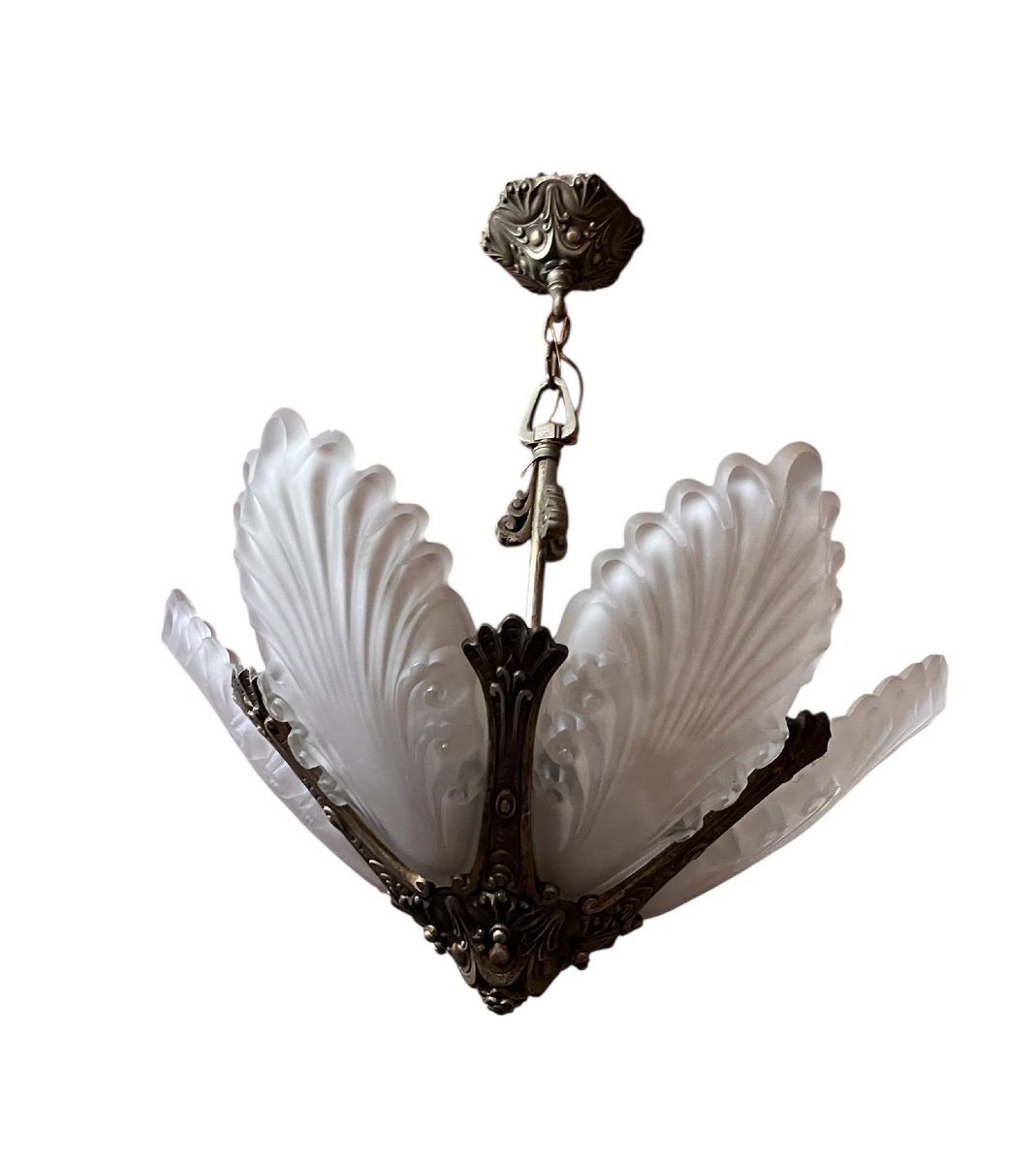 Art Deco Chandelier. Bronze-photo-2