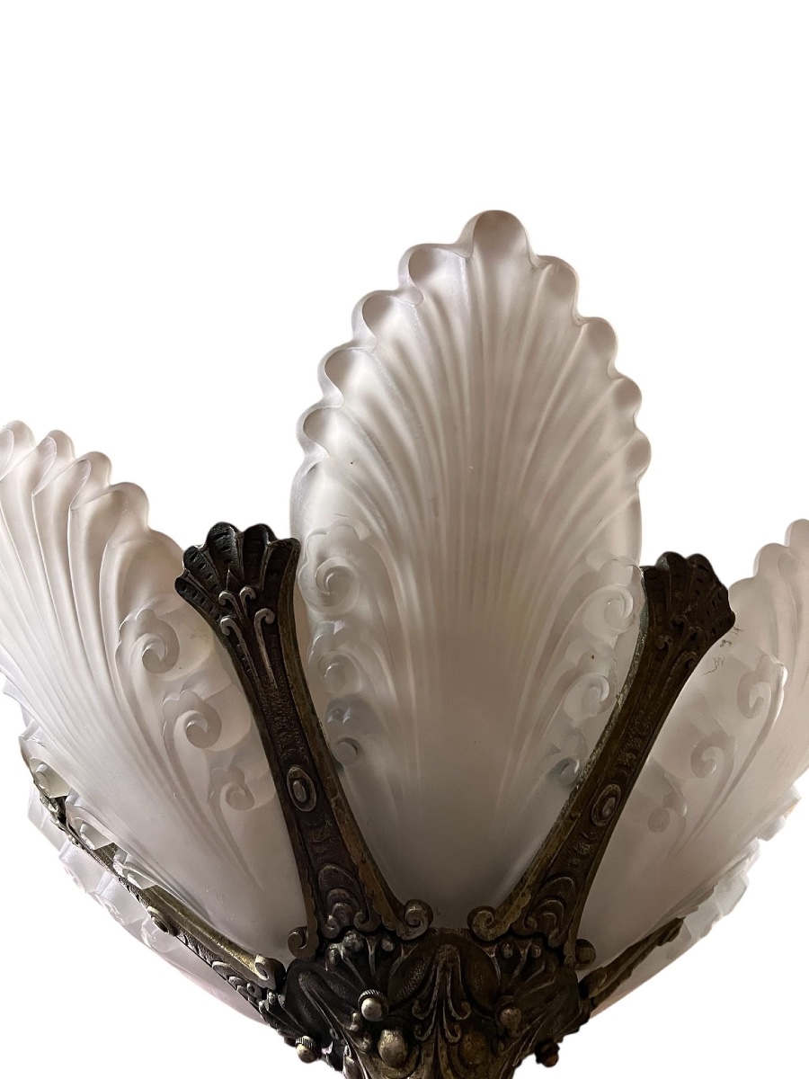 Art Deco Chandelier. Bronze-photo-4