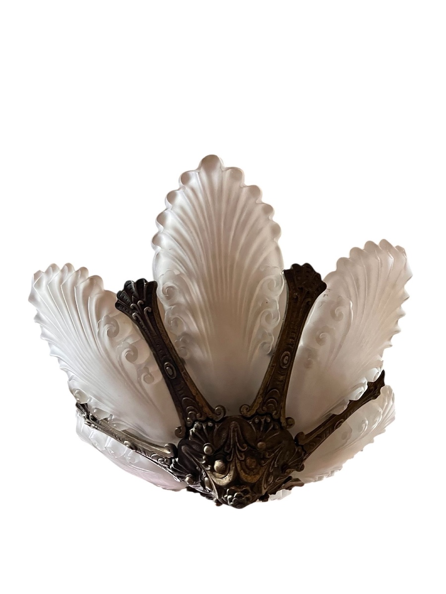 Art Deco Chandelier. Bronze-photo-1