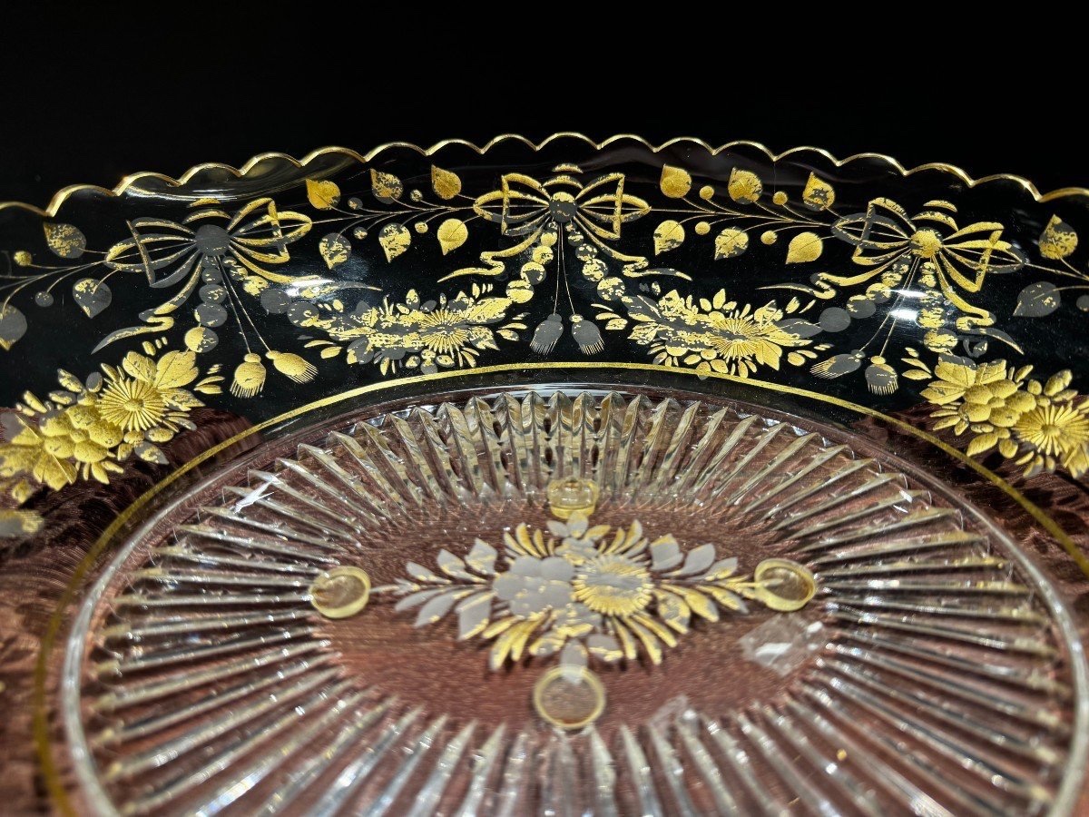 Large Gilded Glass Dish. L-33cm-photo-4