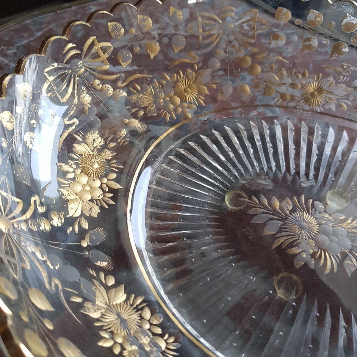 Large Gilded Glass Dish. L-33cm-photo-2