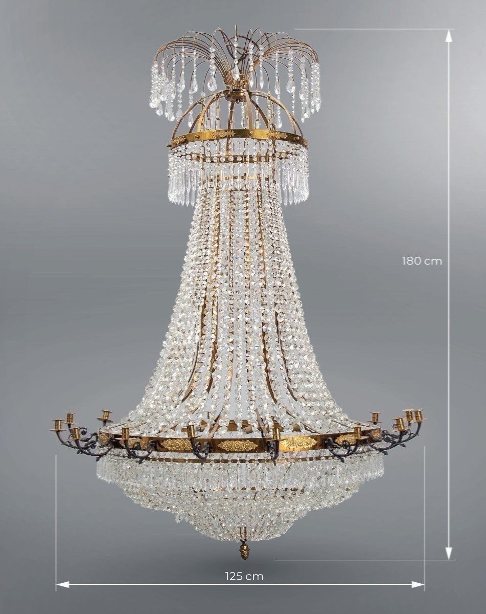 Très Grand Lustre En Cristal De Style Empire. H-180cm D-125cm-photo-2
