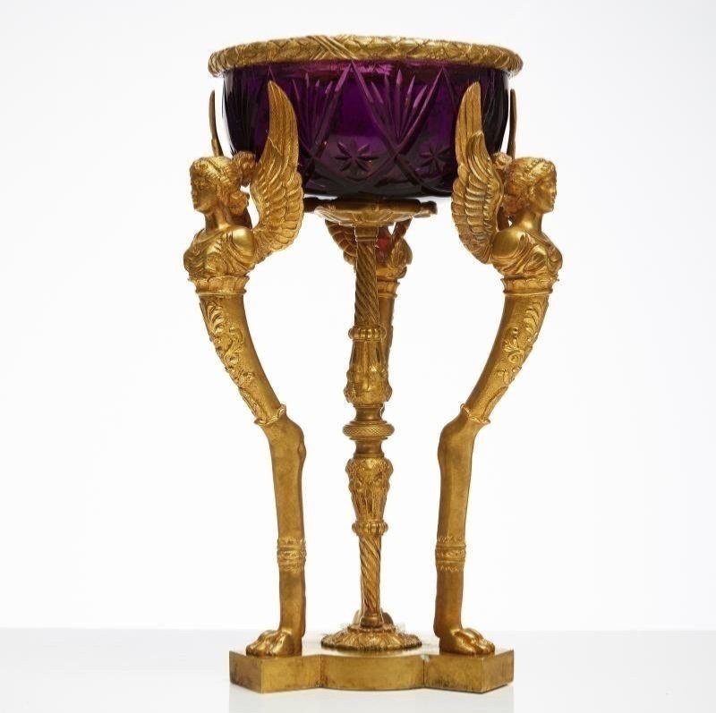 Pair Of Urns. Russia. Amethyst Glass. Craquelure Technique.-photo-1