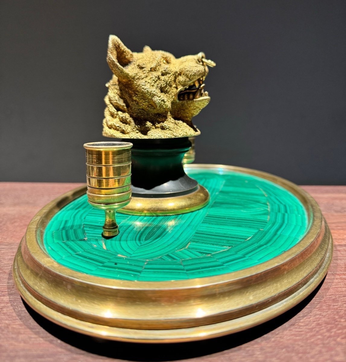 Russian Bronze On Malachite. Inkwell/candlestick-photo-1