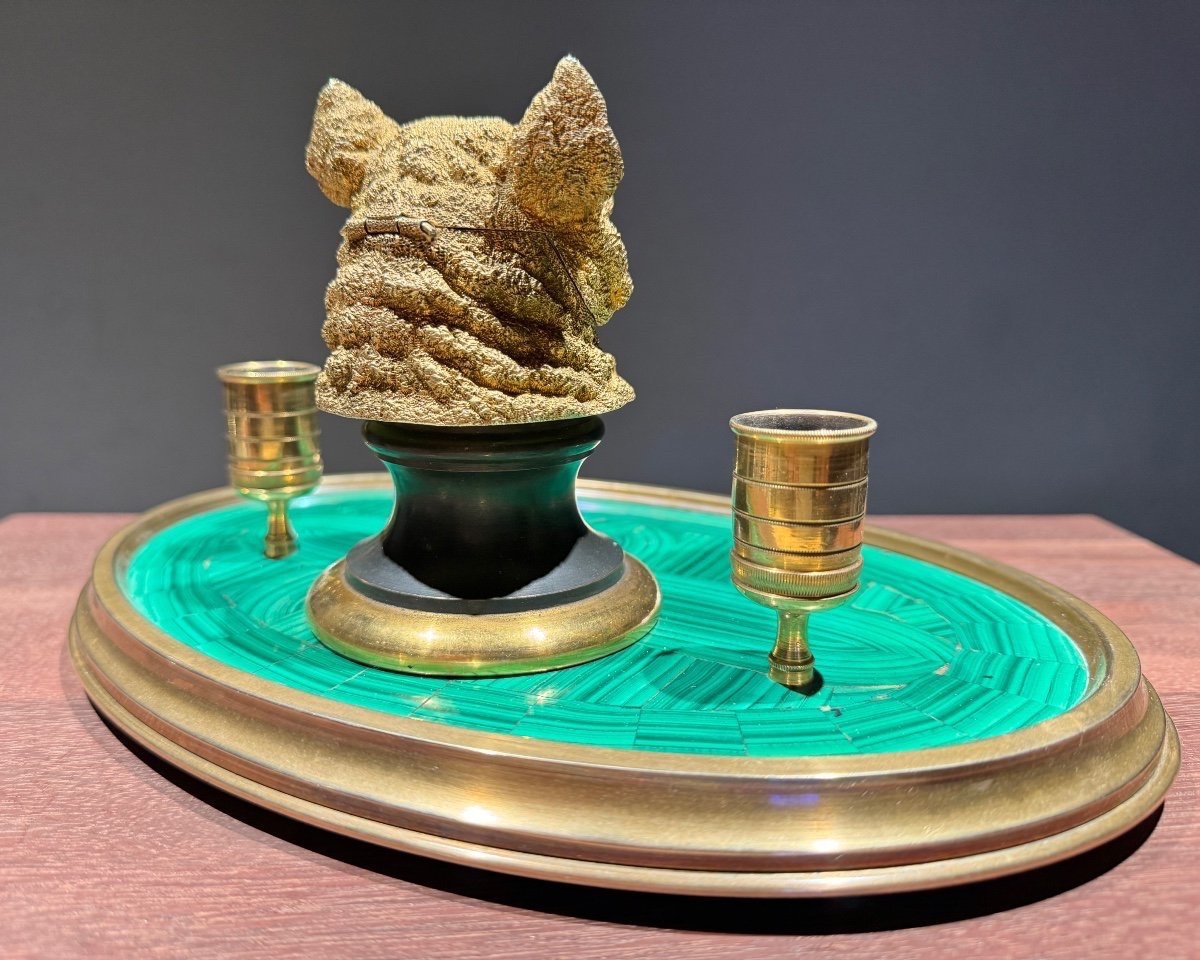 Russian Bronze On Malachite. Inkwell/candlestick-photo-2