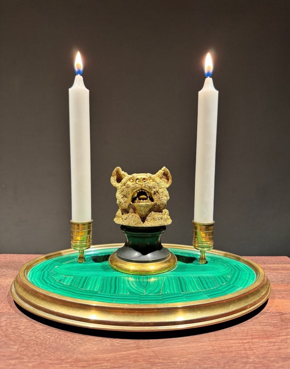 Russian Bronze On Malachite. Inkwell/candlestick-photo-6