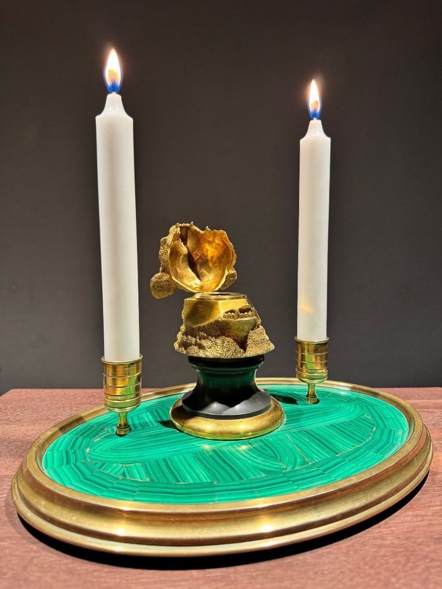 Russian Bronze On Malachite. Inkwell/candlestick-photo-7