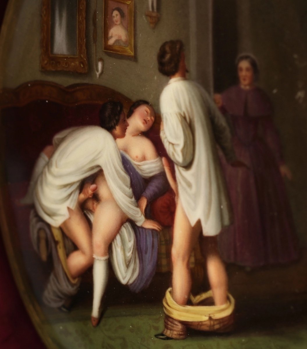 Plaque De Porcelaine "love Game", Kpm Berlin, Vers 1830-photo-3