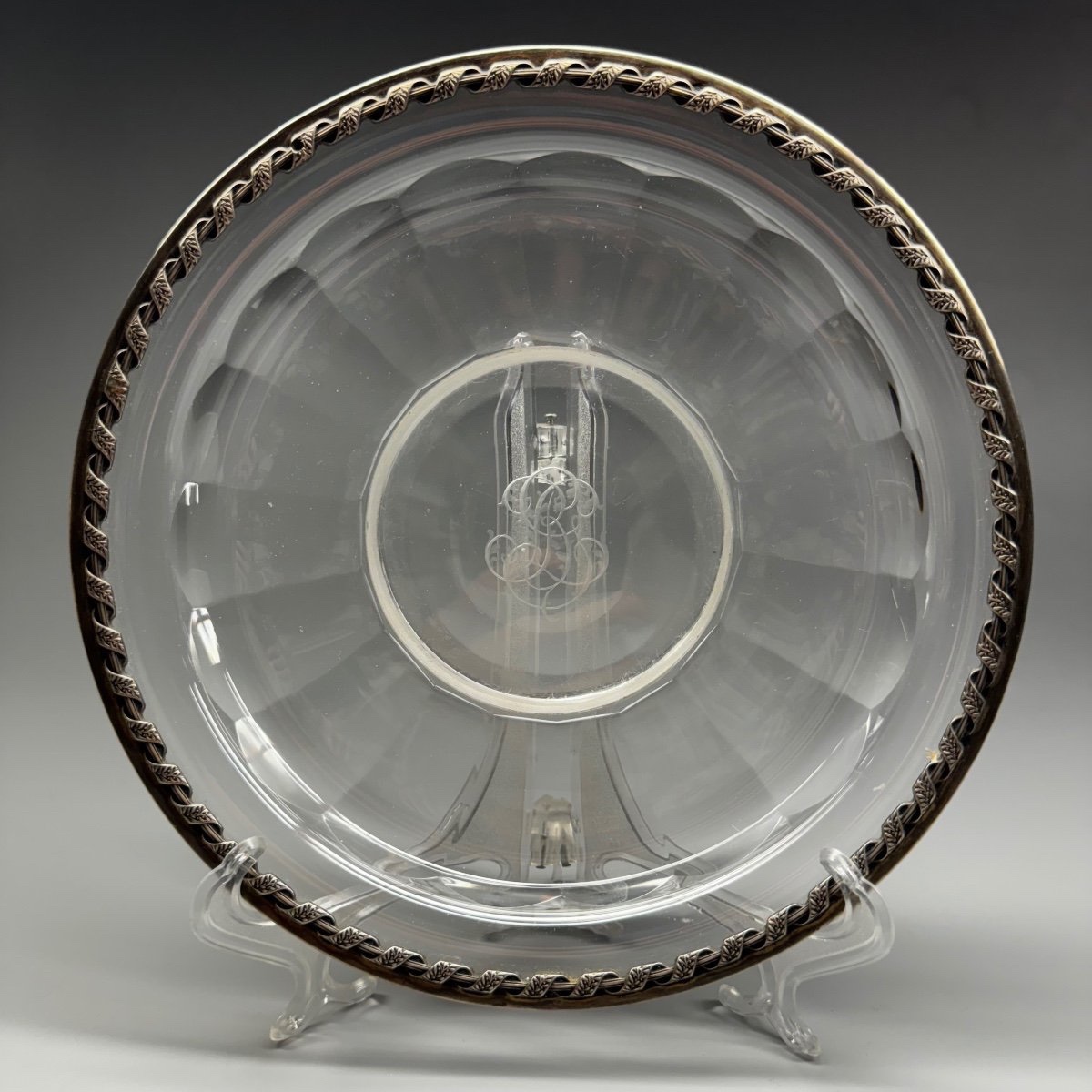 Frosted Glass Dish With Silver Rim.-photo-4