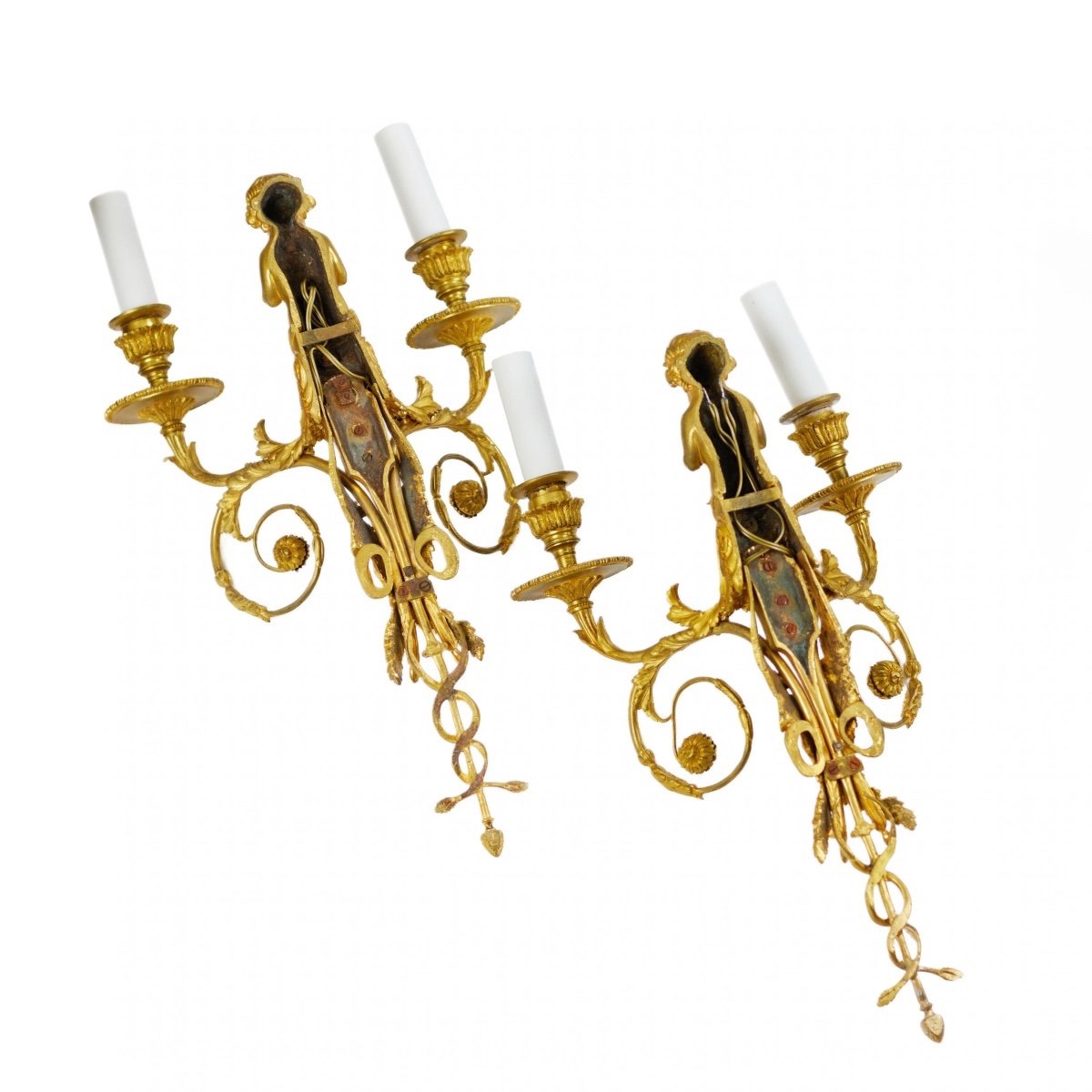 Pair Of French Gilded Bronze Wall Sconces , Louis XVI Style, 19th Century.-photo-3