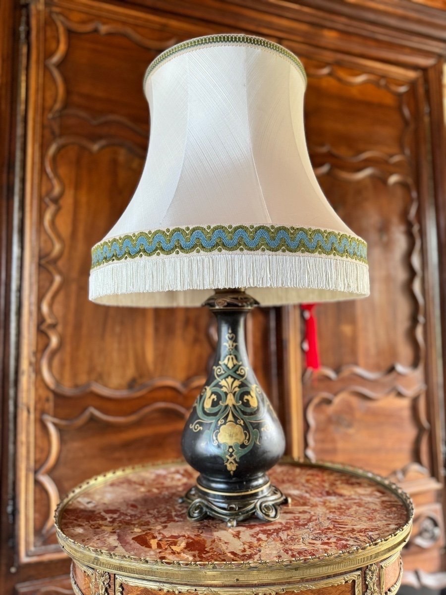 C. H. STOBWASSER & CO. LAMPE DE TABLE EN PORCELAINE NOIRE-photo-3