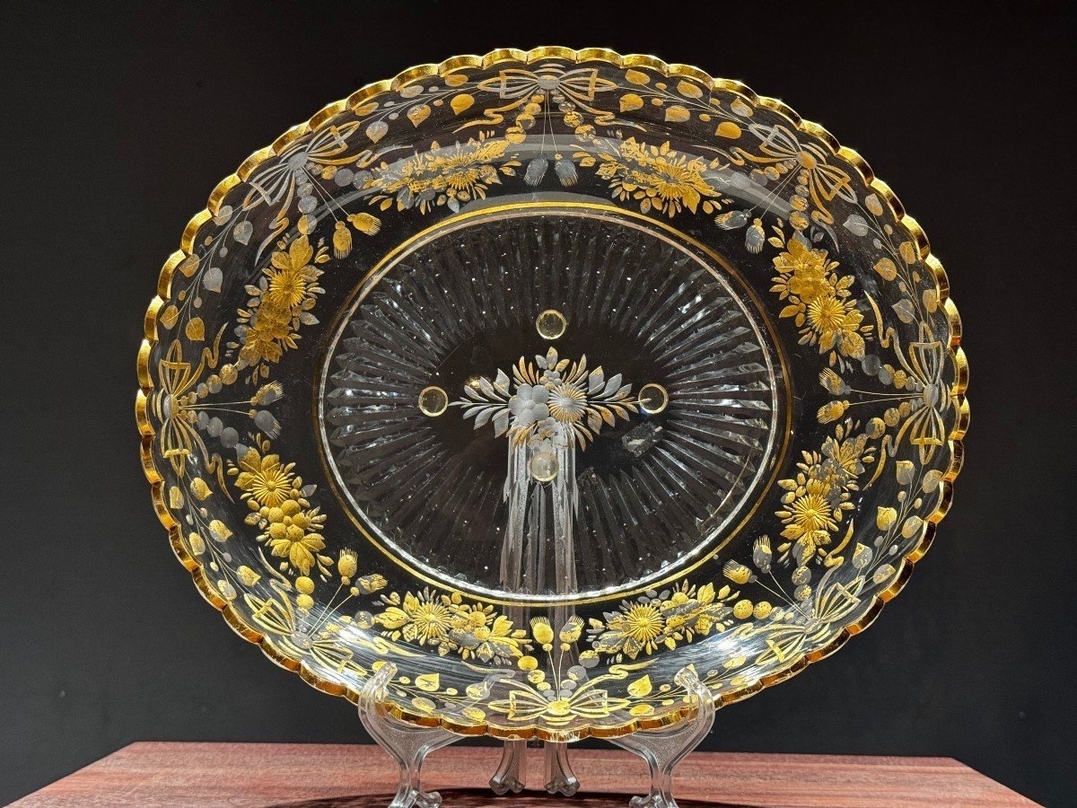 GRAND PLAT EN VERRE DORÉ. L-33CM-photo-3