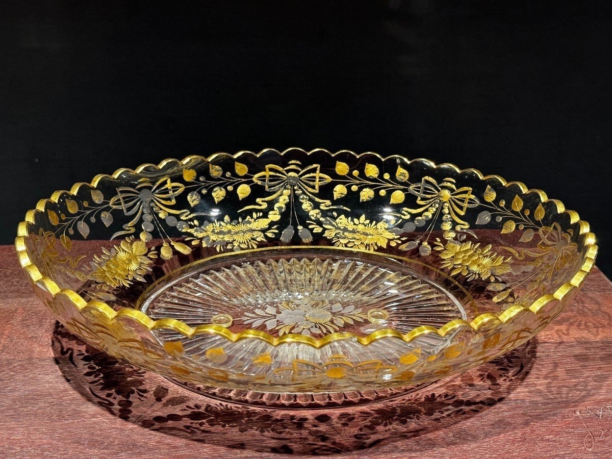 GRAND PLAT EN VERRE DORÉ. L-33CM-photo-1