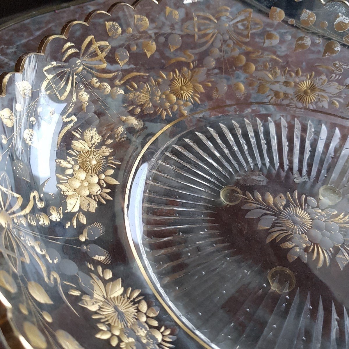GRAND PLAT EN VERRE DORÉ. L-33CM-photo-2