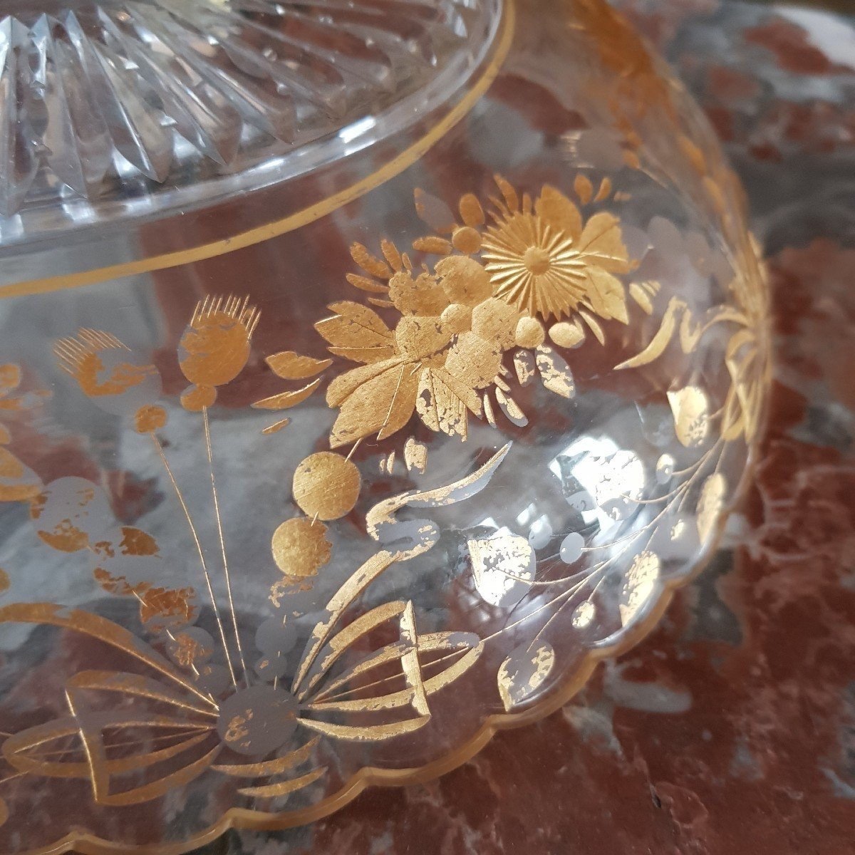 GRAND PLAT EN VERRE DORÉ. L-33CM-photo-3