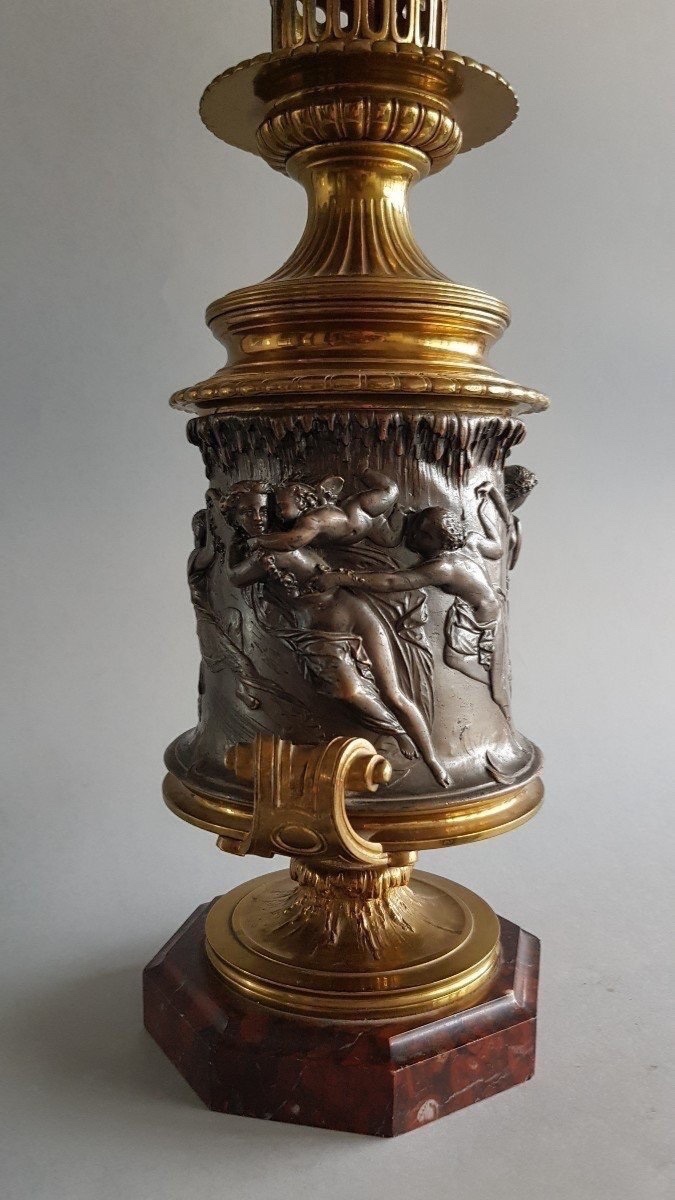 Victor Paillard. Bronze Lamp. Signed. H-71cm-photo-3