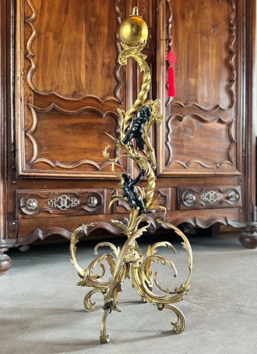 Floor Lamp With Mythological Figures, 19th Century, H-109cm