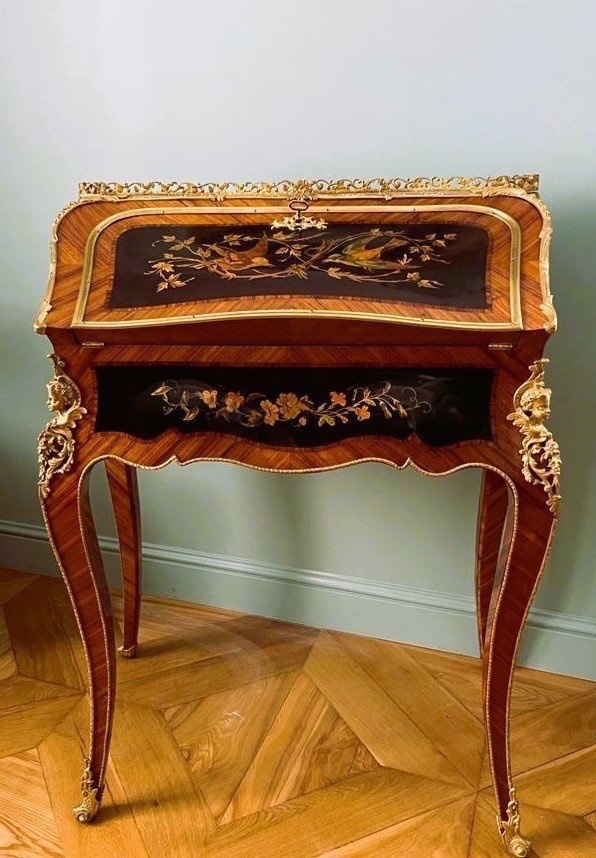 Desk In The Style Of Alphonse Giroux. Marquetry. 19th Century.-photo-2