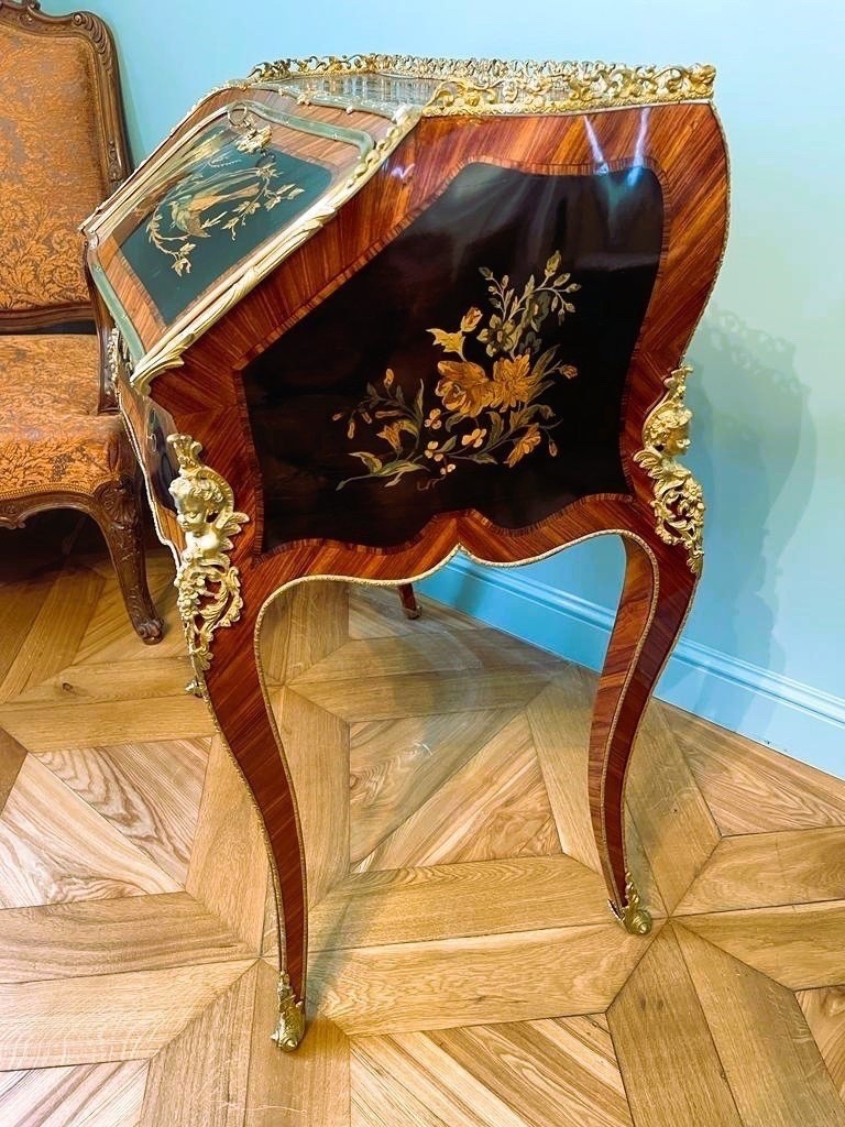 Desk In The Style Of Alphonse Giroux. Marquetry. 19th Century.-photo-1