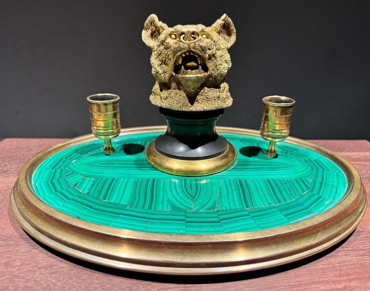 Russian Bronze On Malachite. Inkwell/candlestick-photo-2