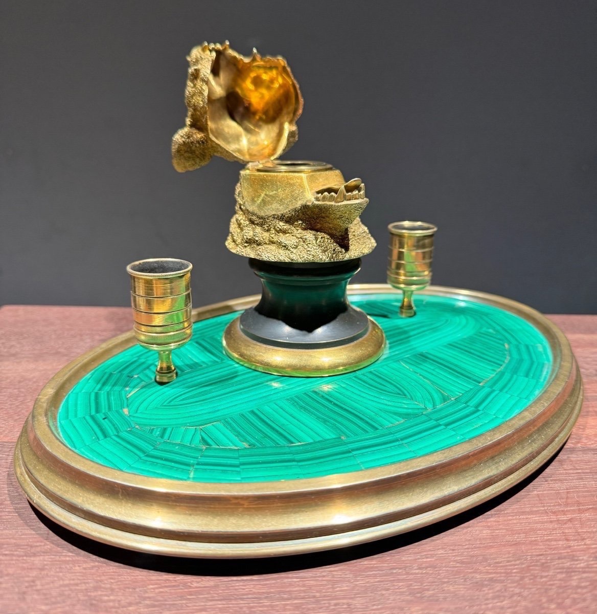 Russian Bronze On Malachite. Inkwell/candlestick-photo-3