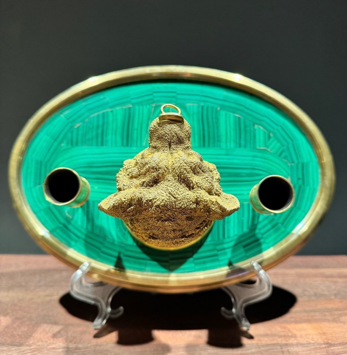 Russian Bronze On Malachite. Inkwell/candlestick-photo-3
