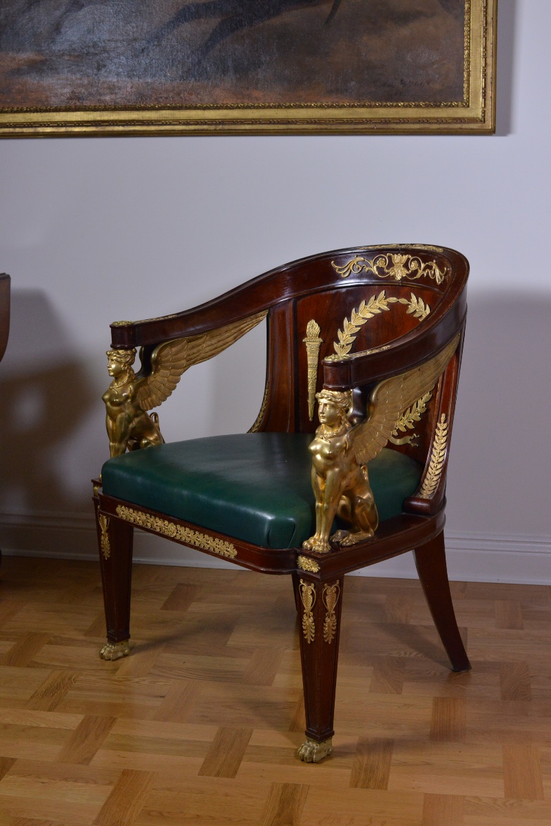 Empire-style Mahogany And Bronze Office Armchair In Very Good Condition-photo-2
