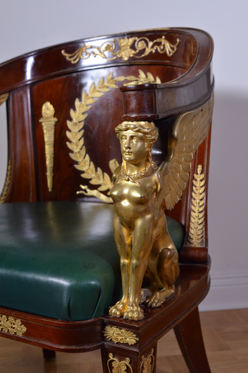 Empire-style Mahogany And Bronze Office Armchair In Very Good Condition-photo-4