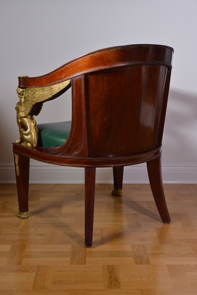 Empire-style Mahogany And Bronze Office Armchair In Very Good Condition-photo-3
