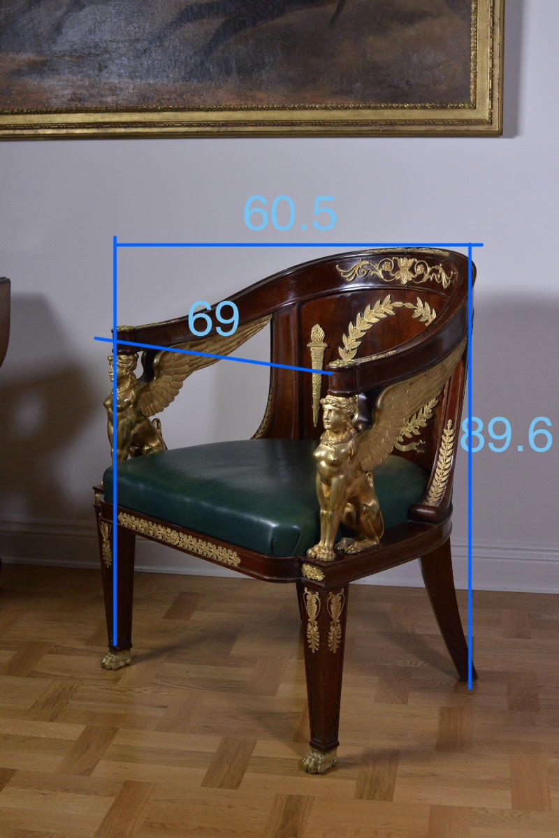 Empire-style Mahogany And Bronze Office Armchair In Very Good Condition-photo-5