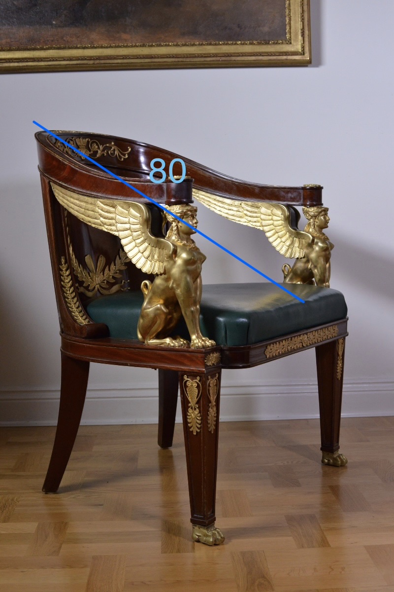 Empire-style Mahogany And Bronze Office Armchair In Very Good Condition-photo-6