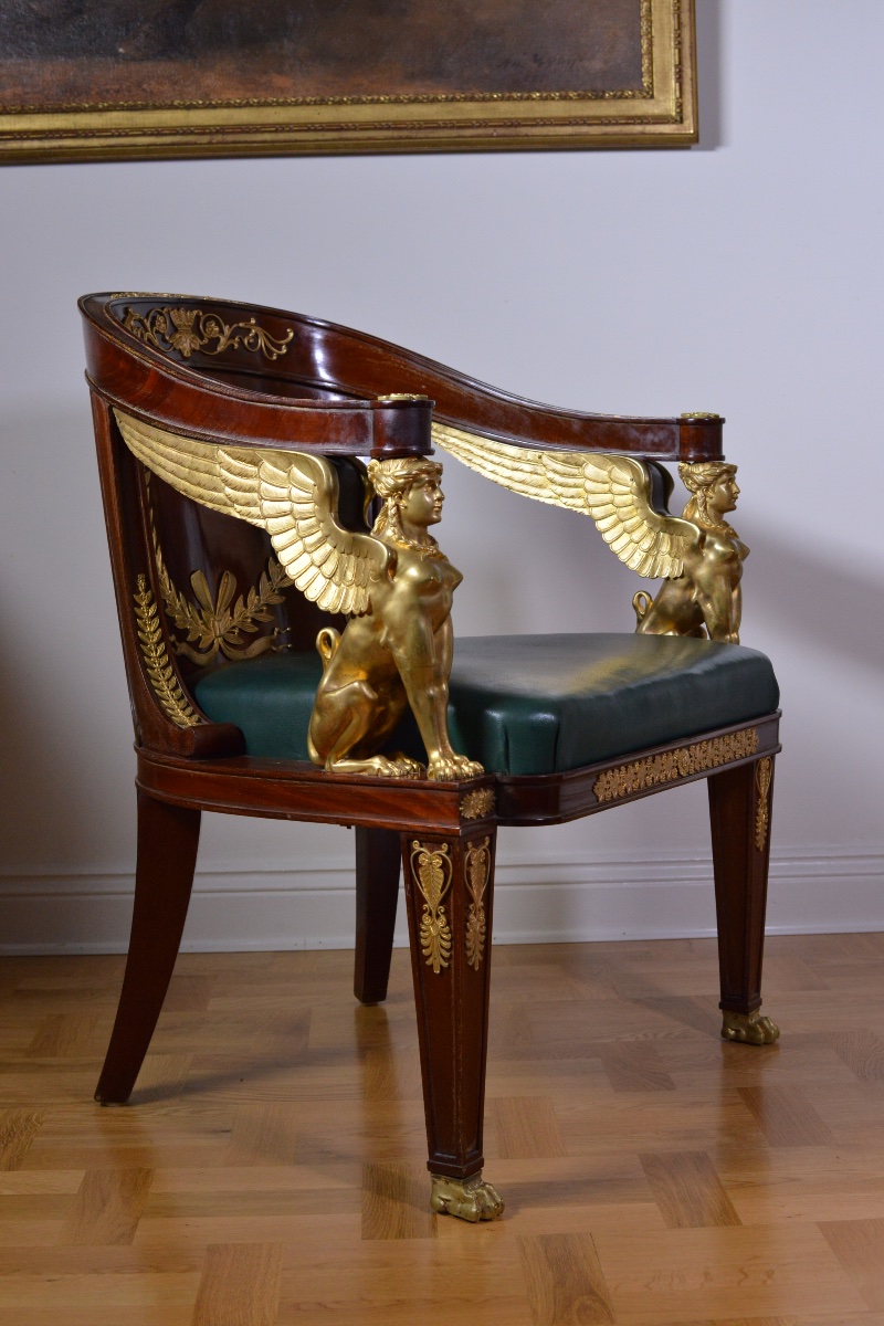 Empire-style Mahogany And Bronze Office Armchair In Very Good Condition