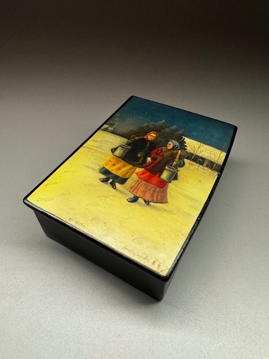 Russian Box From Palekh. Signed “khristoforova,” 1950.-photo-2