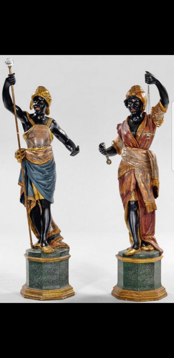 A Pair Large Painted Wooden Sculptures, XIXth Century