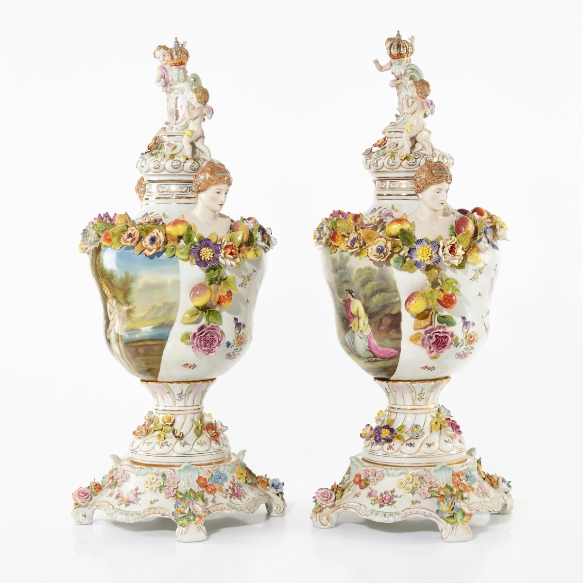 A Pair Of Large Porcelain Vases. Dresden. H-72cm-photo-2