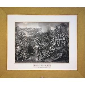 Large Gravure  The 19th Century — Battle Scene From 1444 