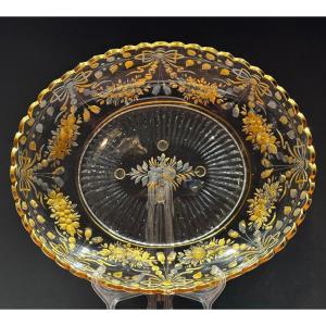 Large Gilded Glass Dish. L-33cm